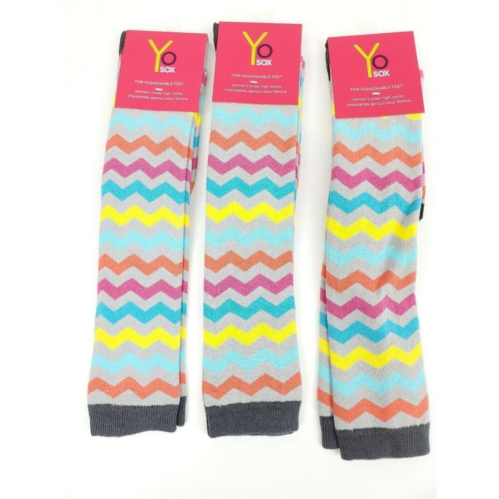 3 Pack Yo Sox Graphic Print Women's Knee High Socks Zig Zag Design Size 6-10